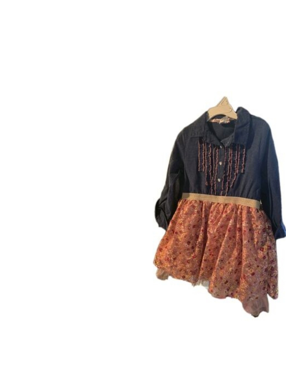 Pink And Violet Girls Denim Dress With Tulle Tutu Size 6 School Easter Dress - Picture 4 of 4